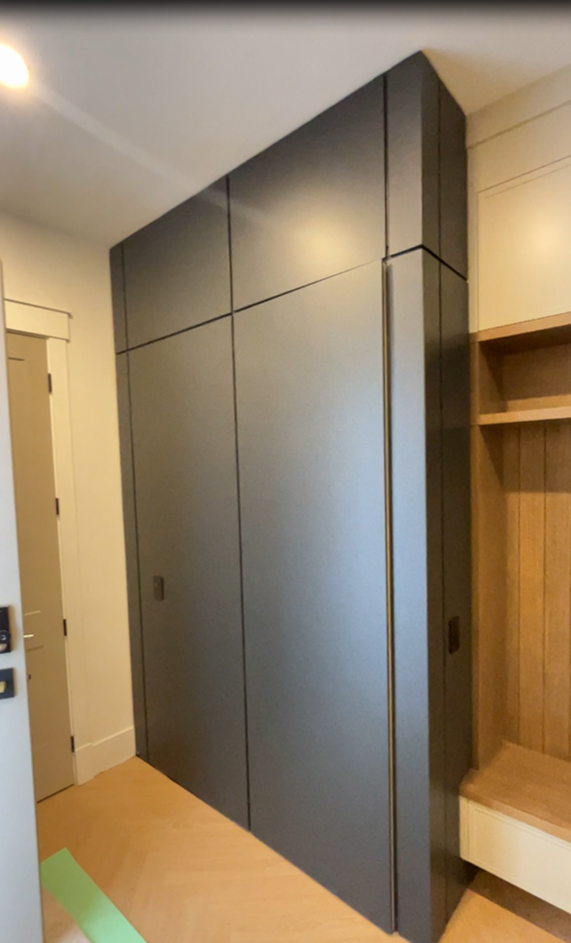 Custom built-in cabinetry with dark matte finish